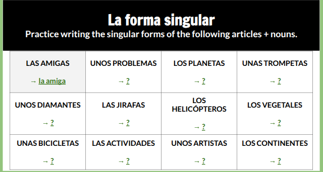la forma singular practice writing the singular forms of the following …