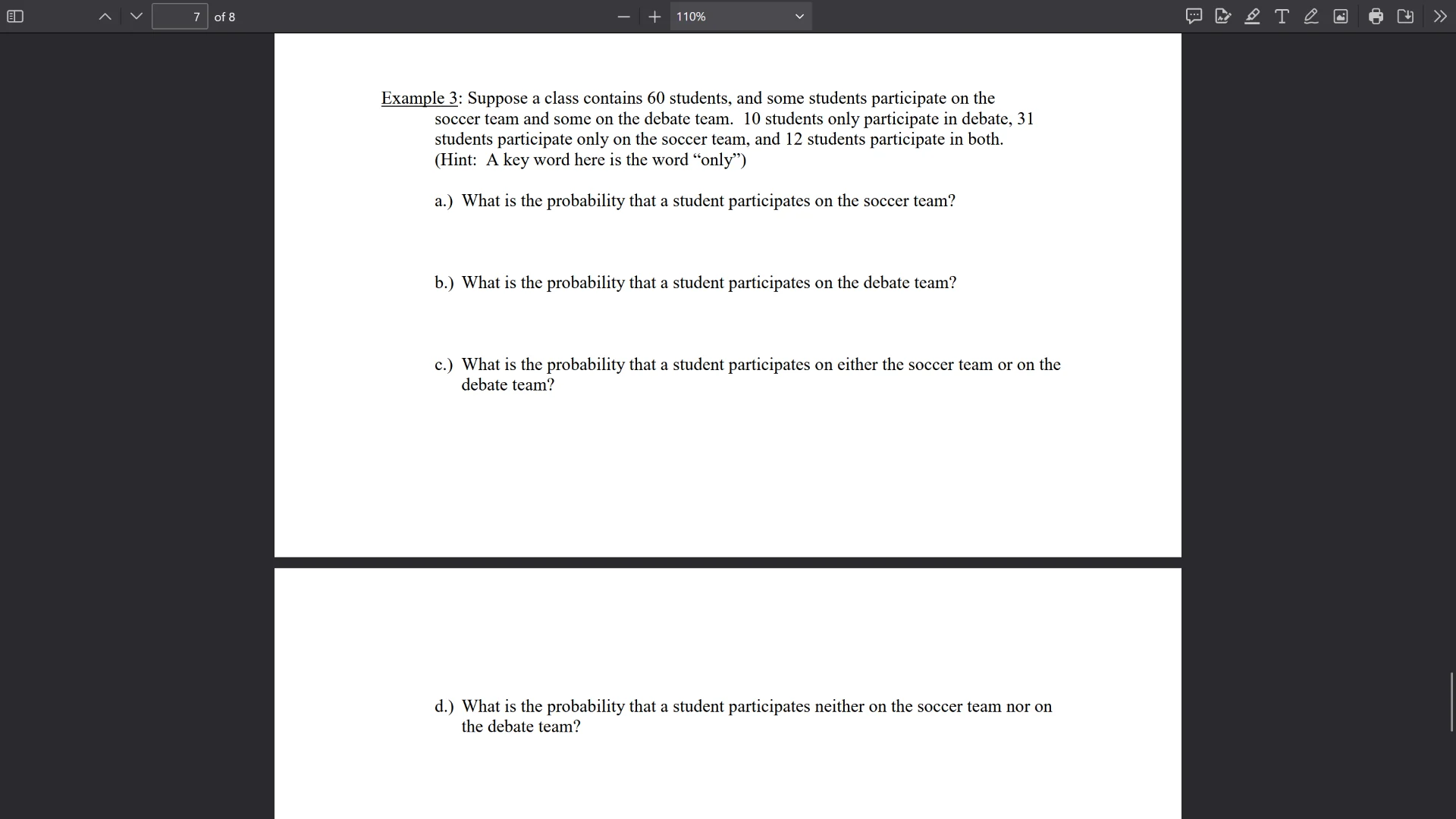 example 3: suppose a class contains 60 students, and some students part…