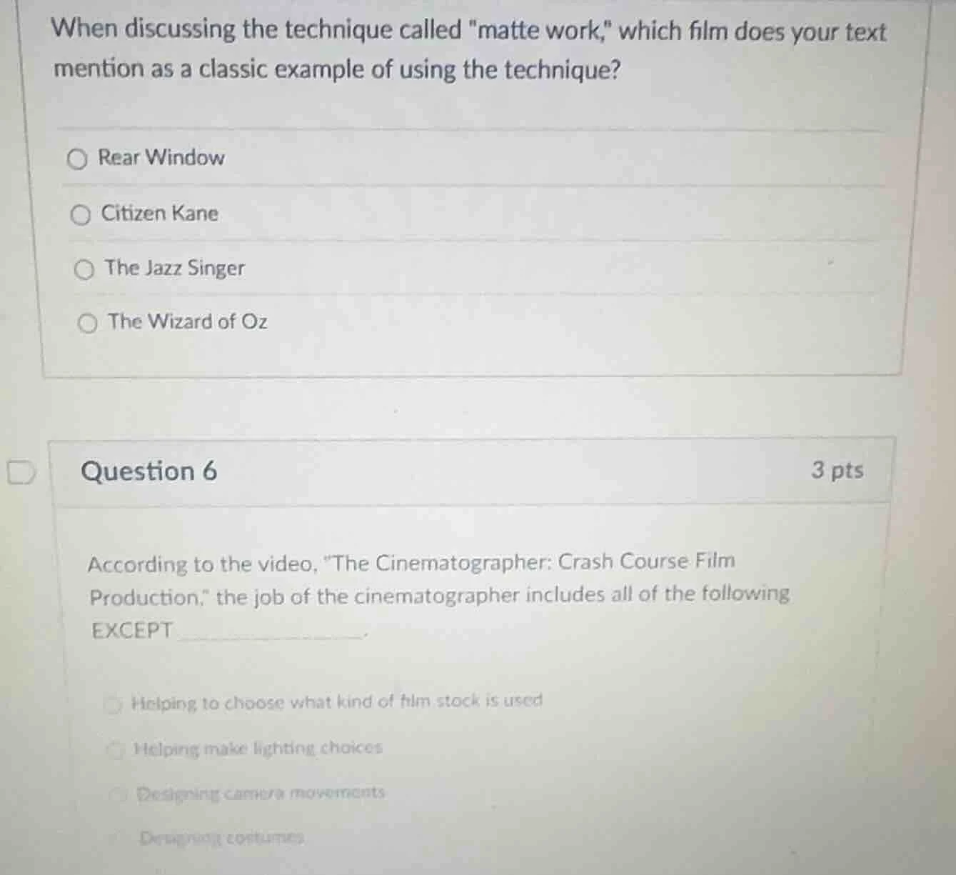 when discussing the technique called \matte work,\ which film does your…