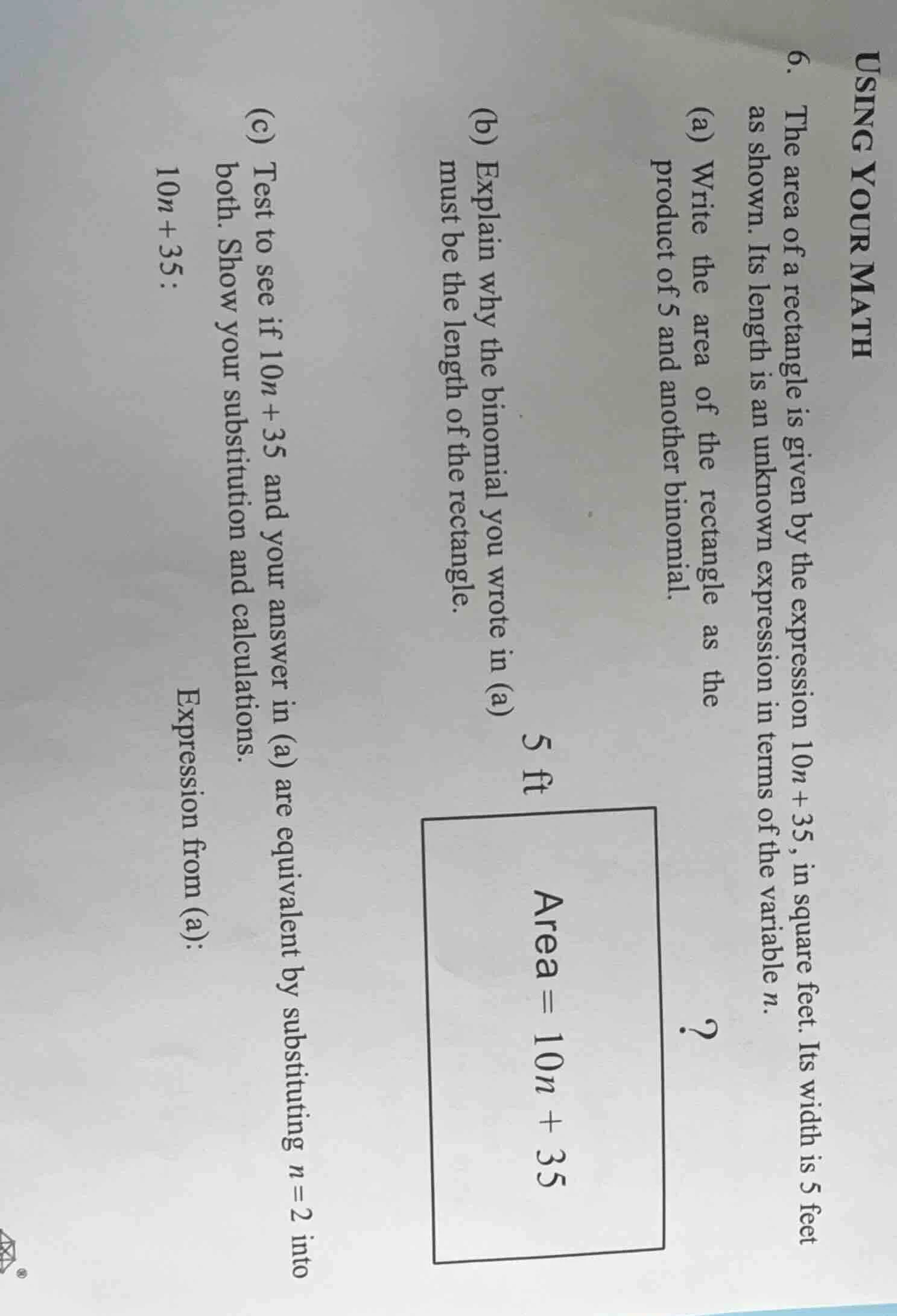 using your math 6. the area of a rectangle is given by the expression $…