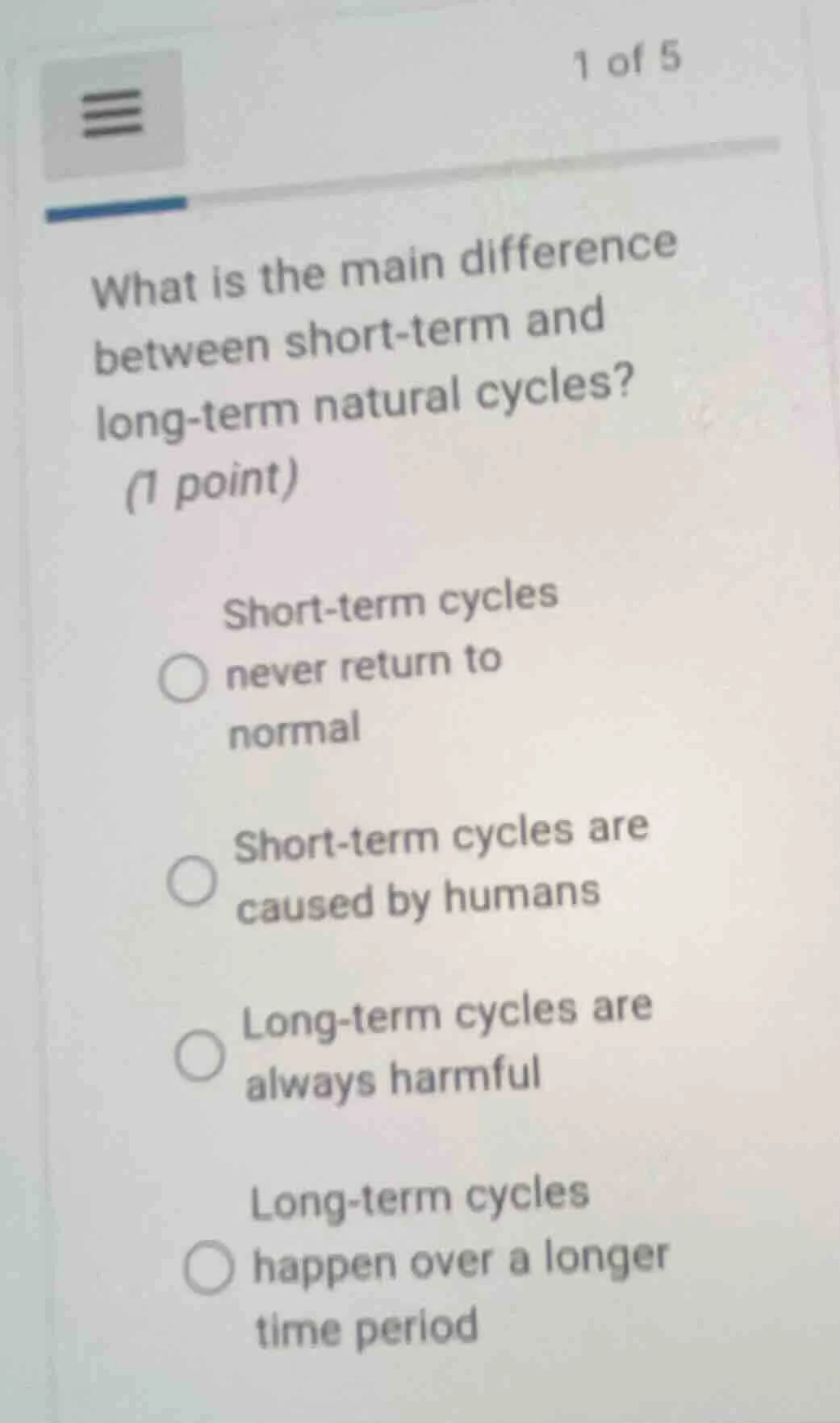 1 of 5 what is the main difference between short-term and long-term nat…