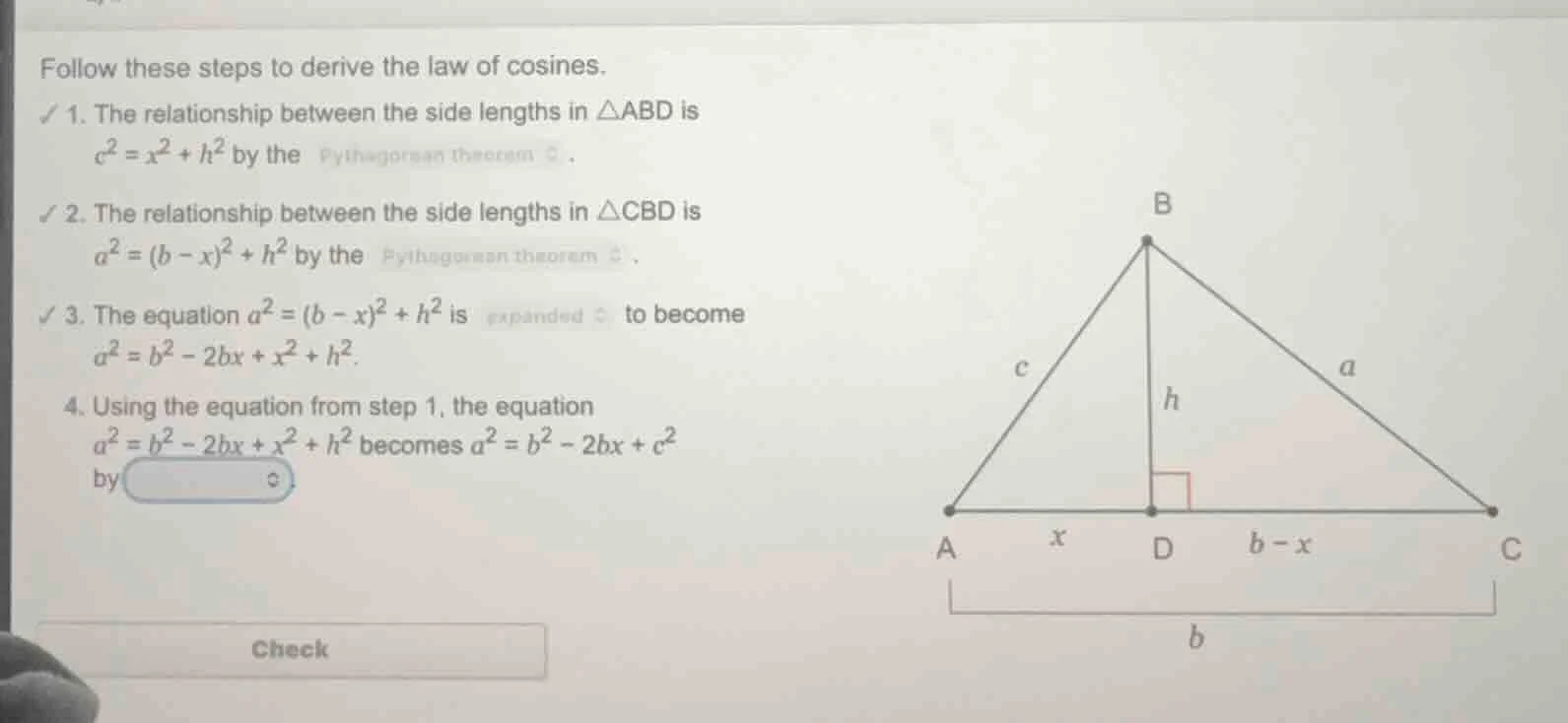 follow these steps to derive the law of cosines. ✓ 1. the relationship …