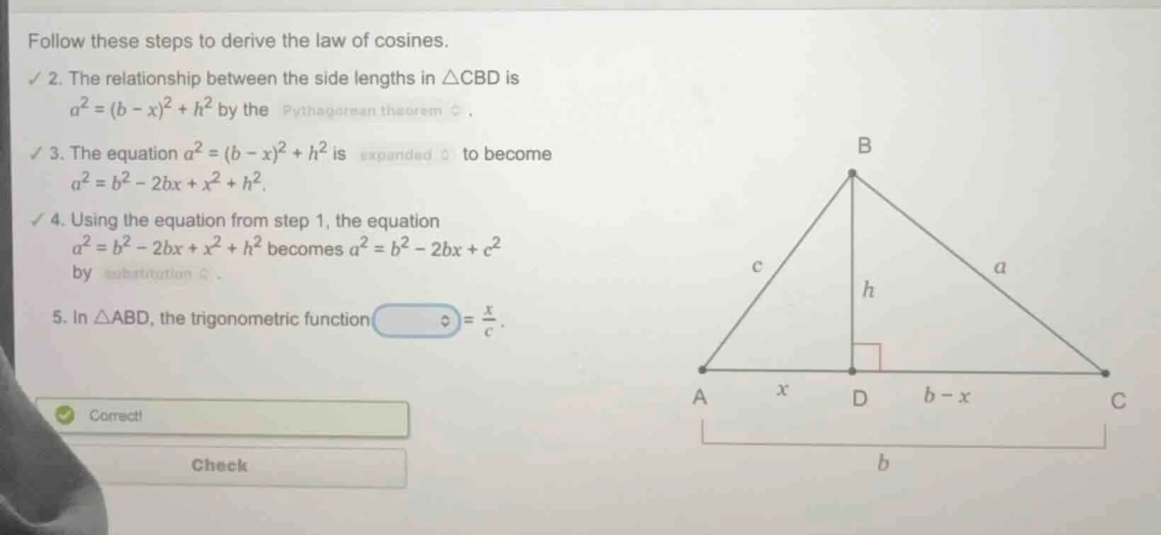follow these steps to derive the law of cosines. ✓ 2. the relationship …