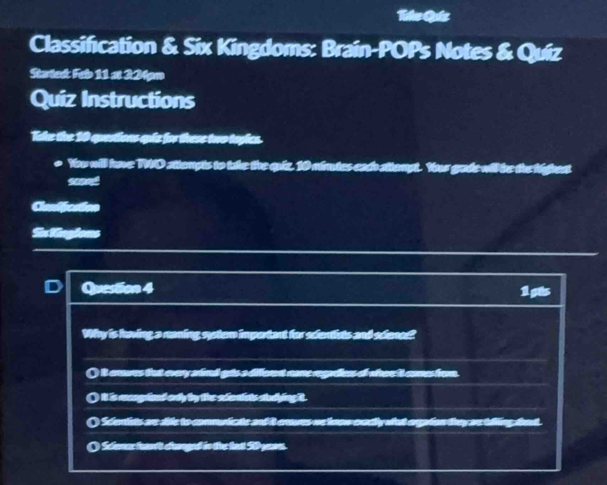 take quiz classification & six kingdoms: brain-pops notes & quiz starte…