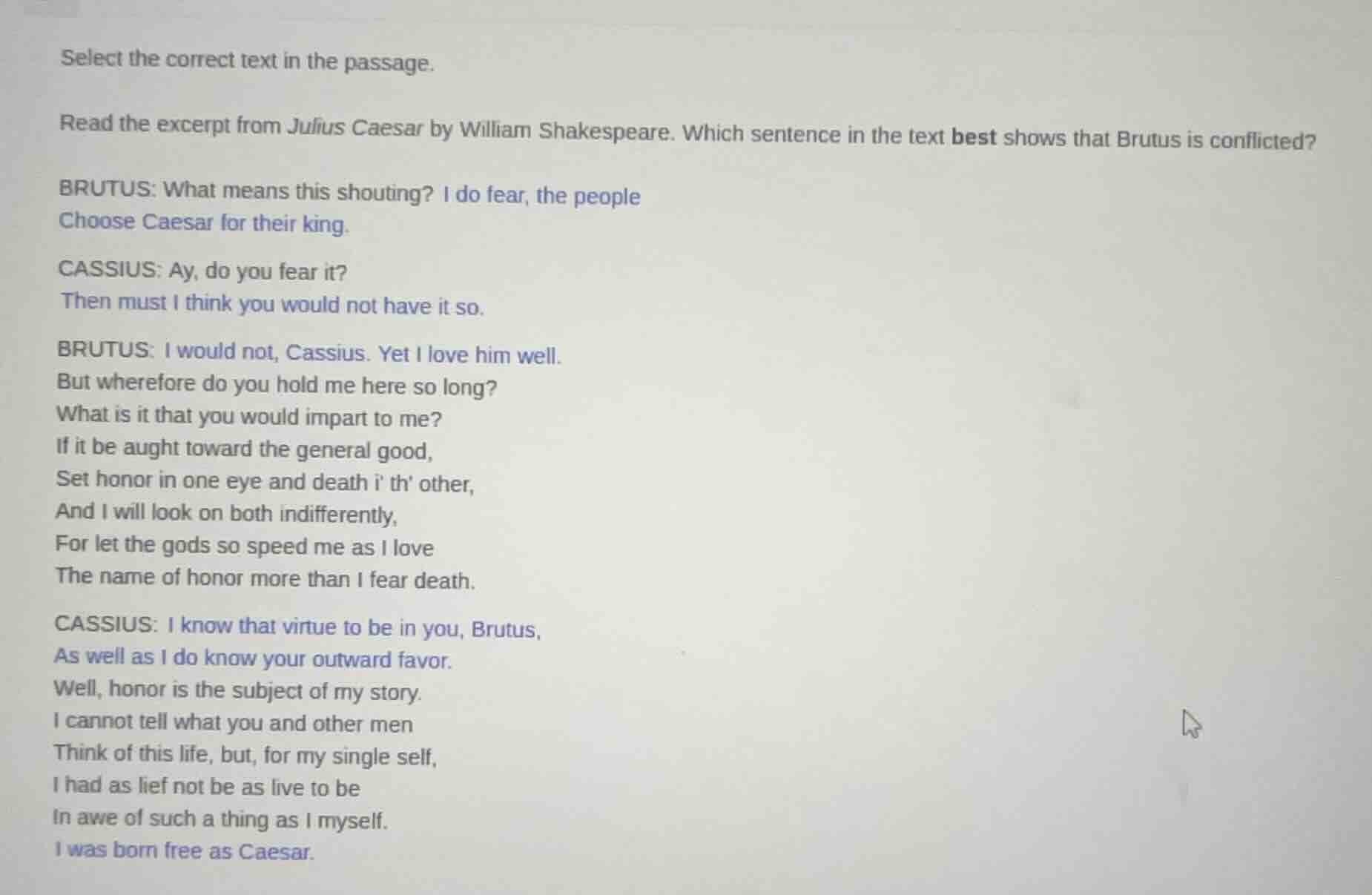 select the correct text in the passage. read the excerpt from julius ca…