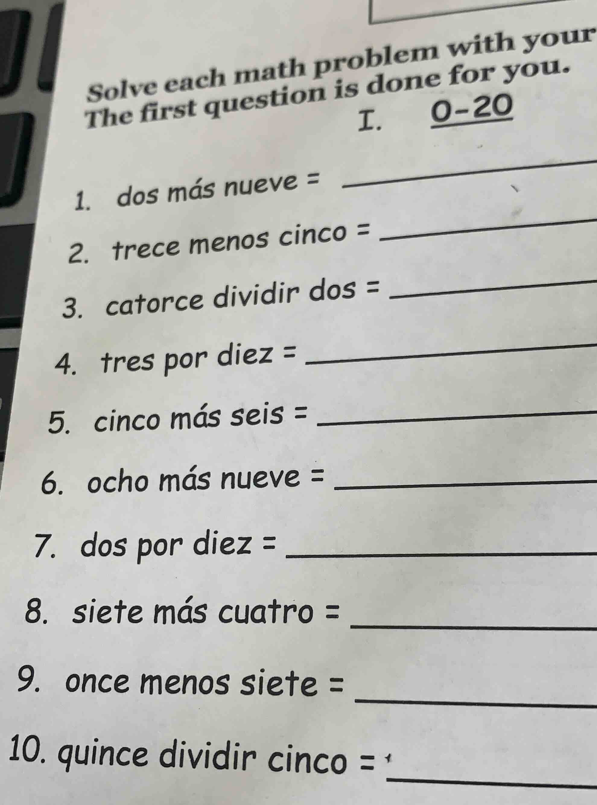 solve each math problem with yourthe first question is done for you.i. …