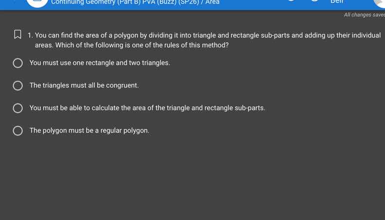 1. you can find the area of a polygon by dividing it into triangle and …