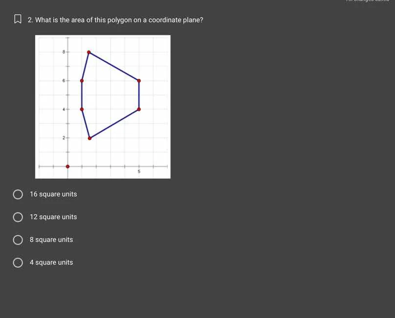 2. what is the area of this polygon on a coordinate plane?16 square uni…