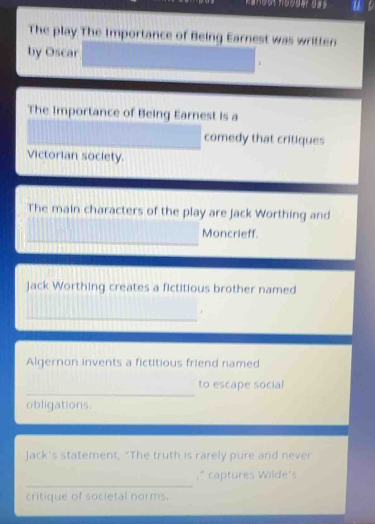 the play the importance of being earnest was written by oscar ______. t…