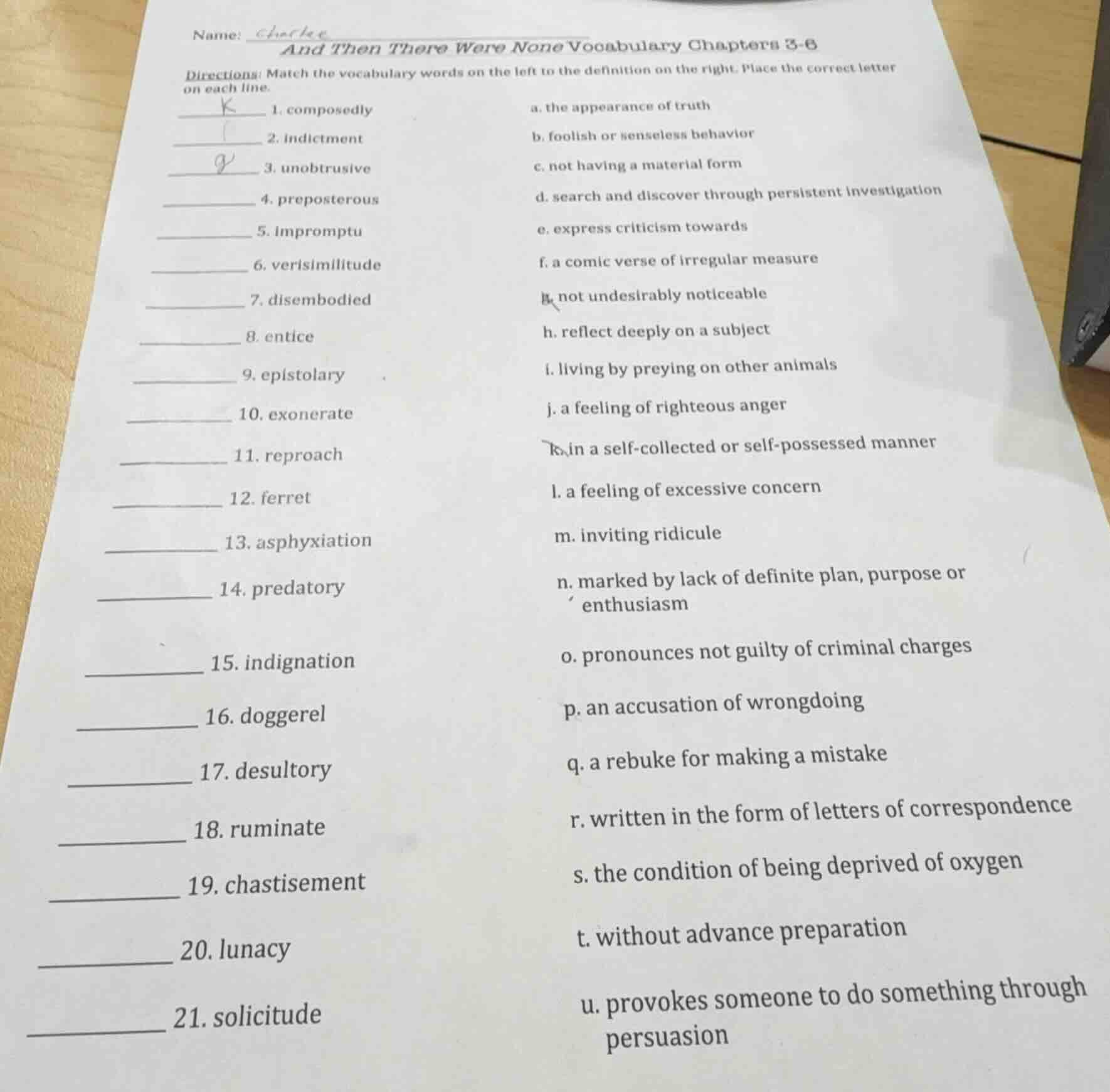 name:and then there were none vocabulary chapters 3-6directions: match …