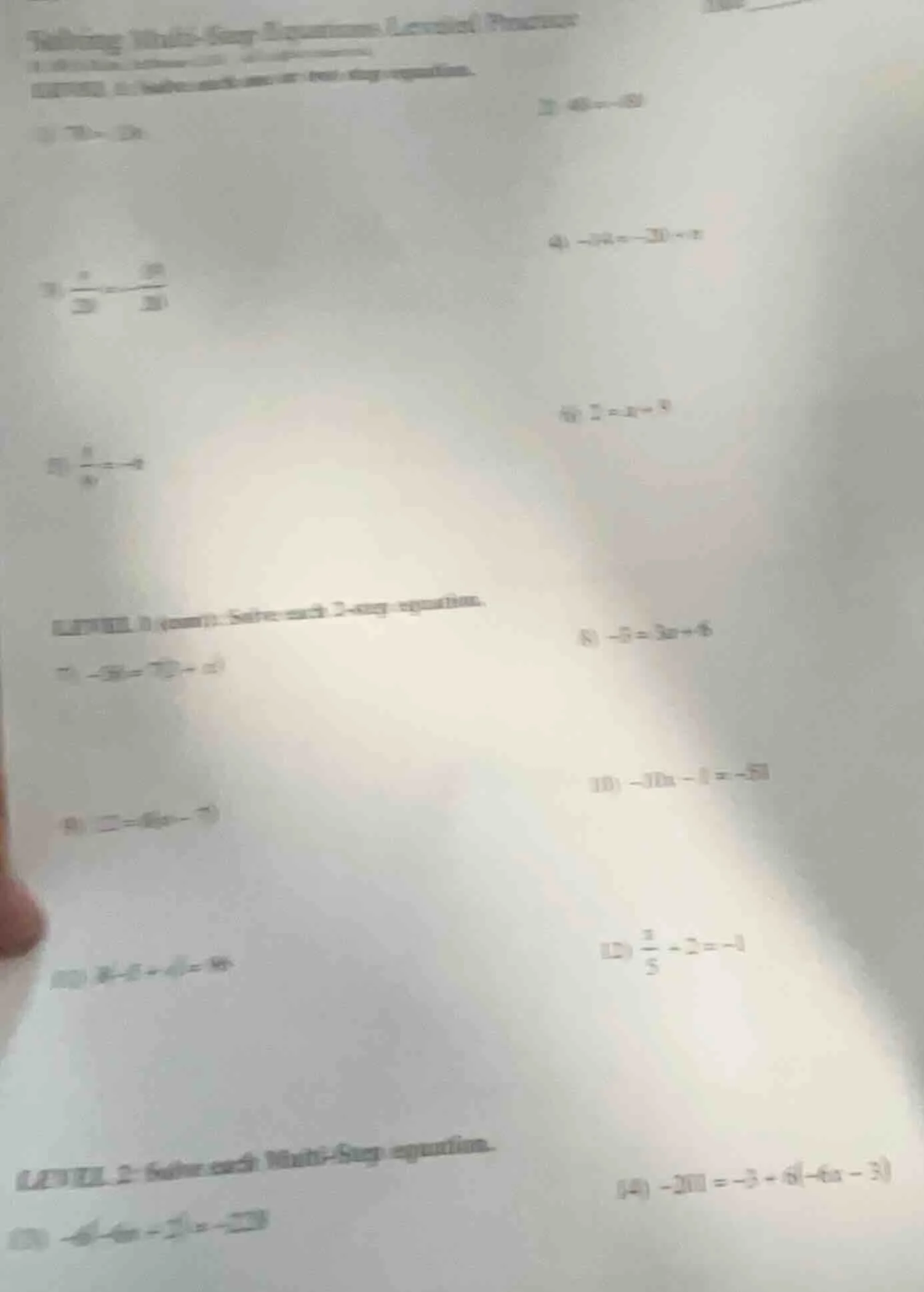 solving multi-step equations leveled practice level 1: solve each one-s…