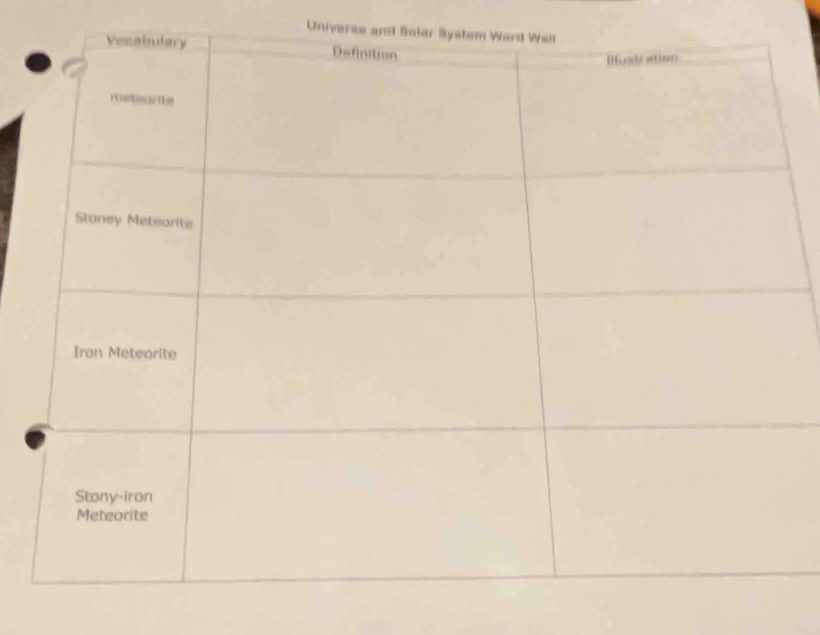 universe and solar system word wall vocabulary definition illustration …