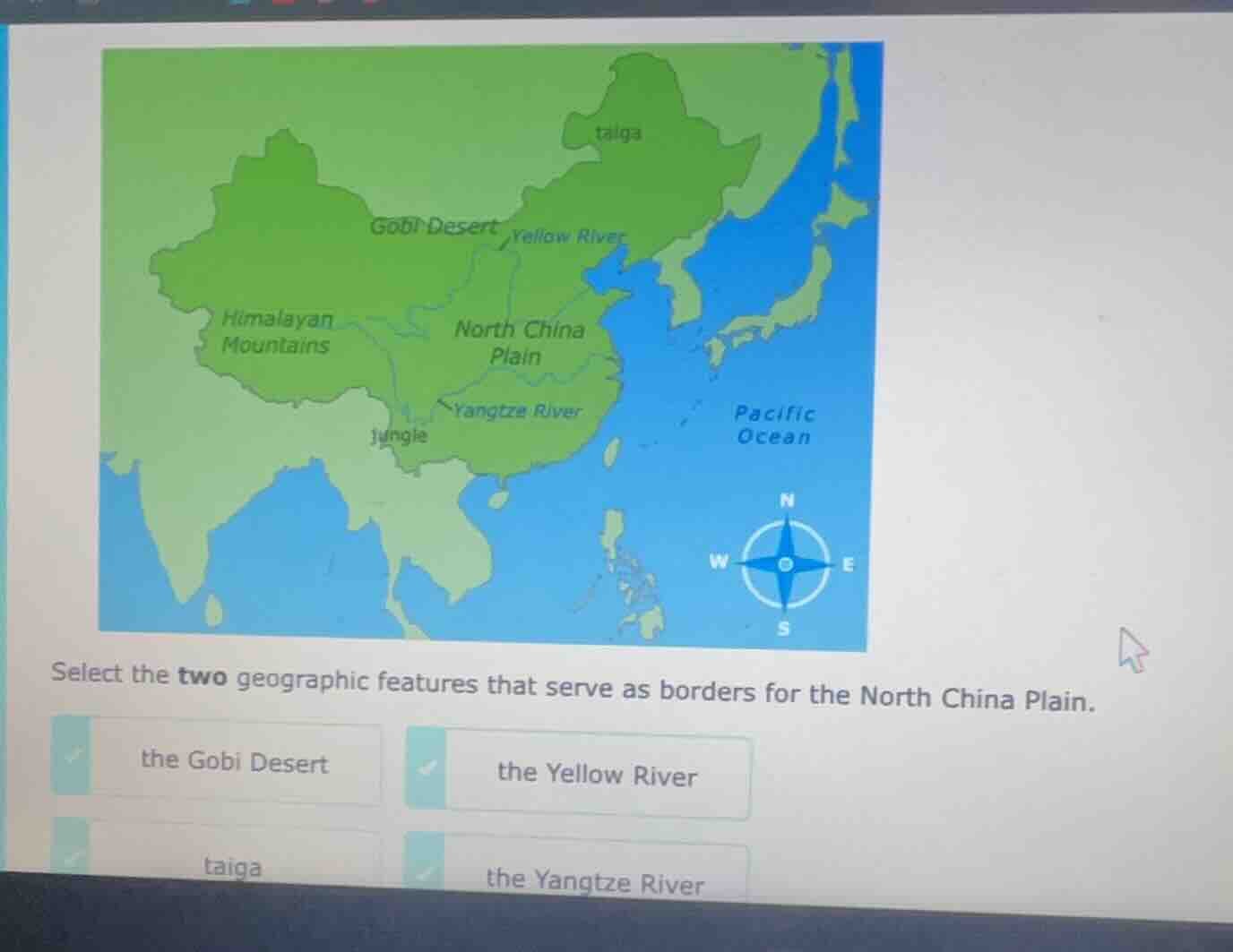 select the two geographic features that serve as borders for the north …