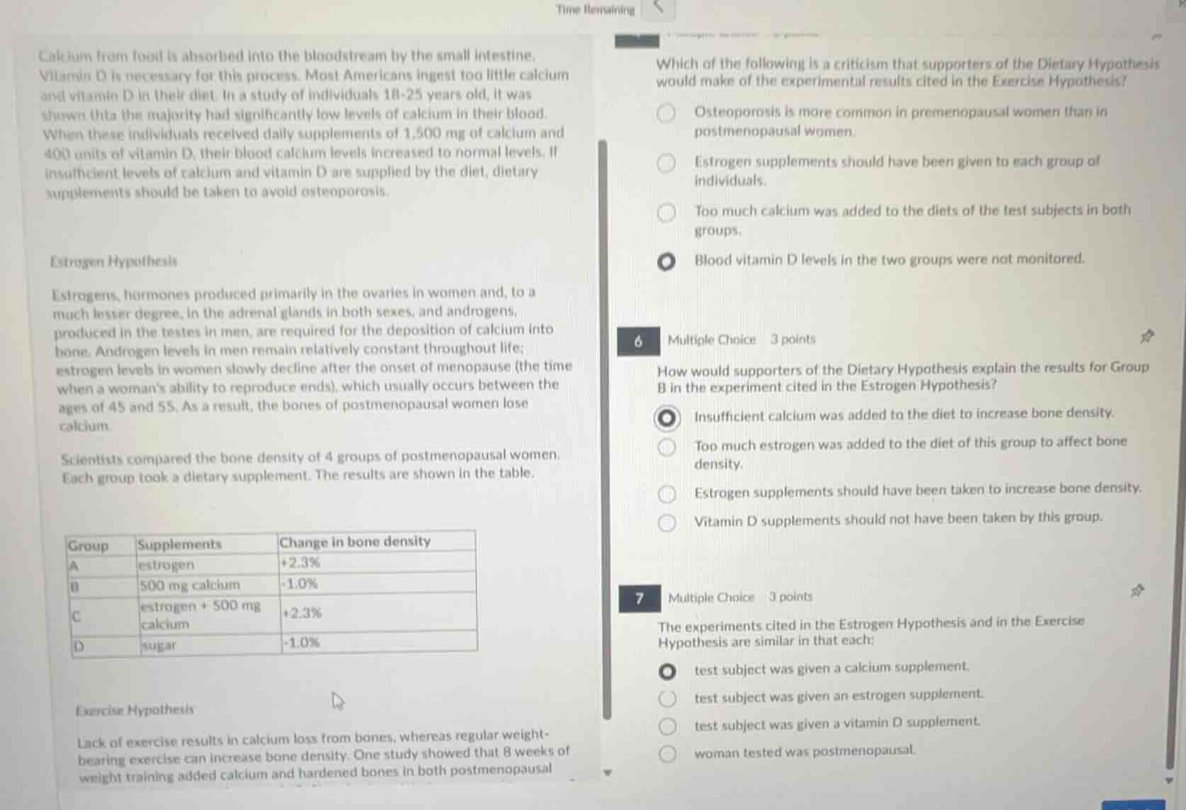 calcium from food is absorbed into the bloodstream by the small intesti…
