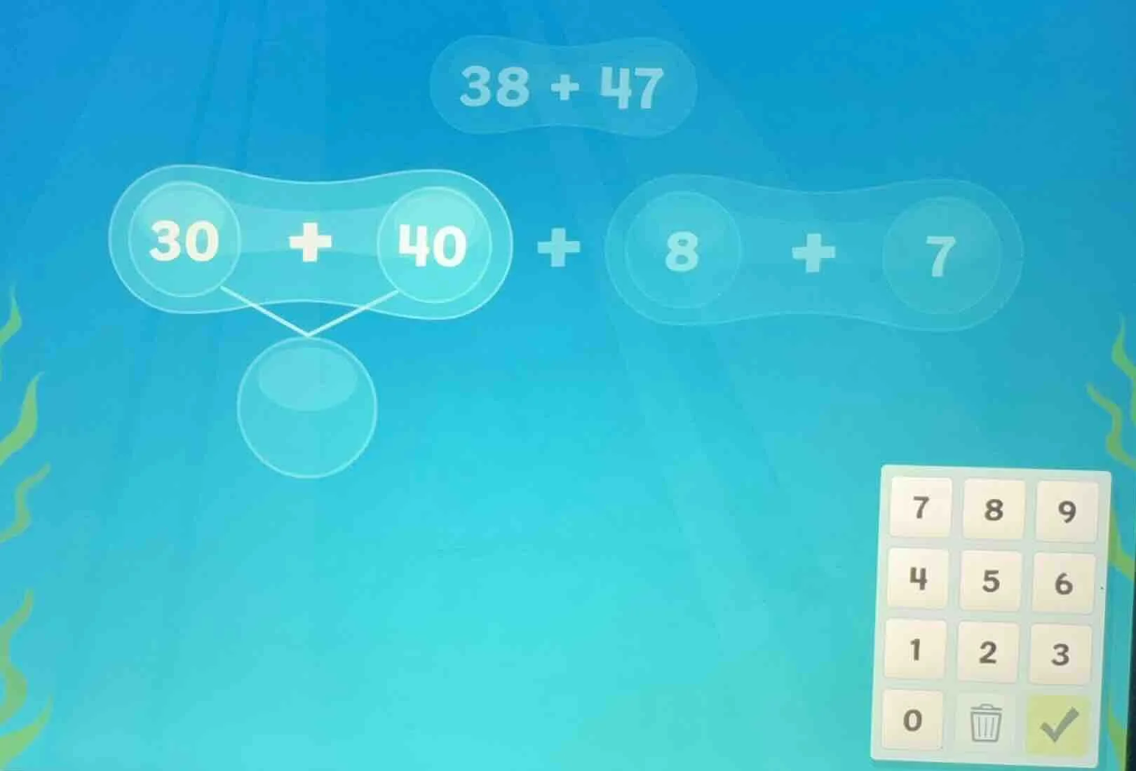 38 + 47 30 + 40 + 8 + 7