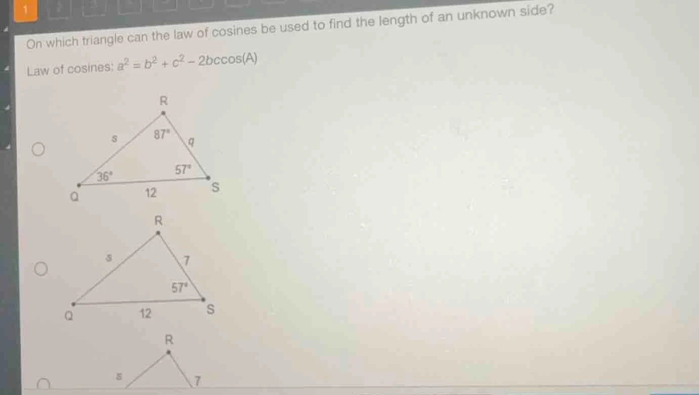 on which triangle can the law of cosines be used to find the length of …