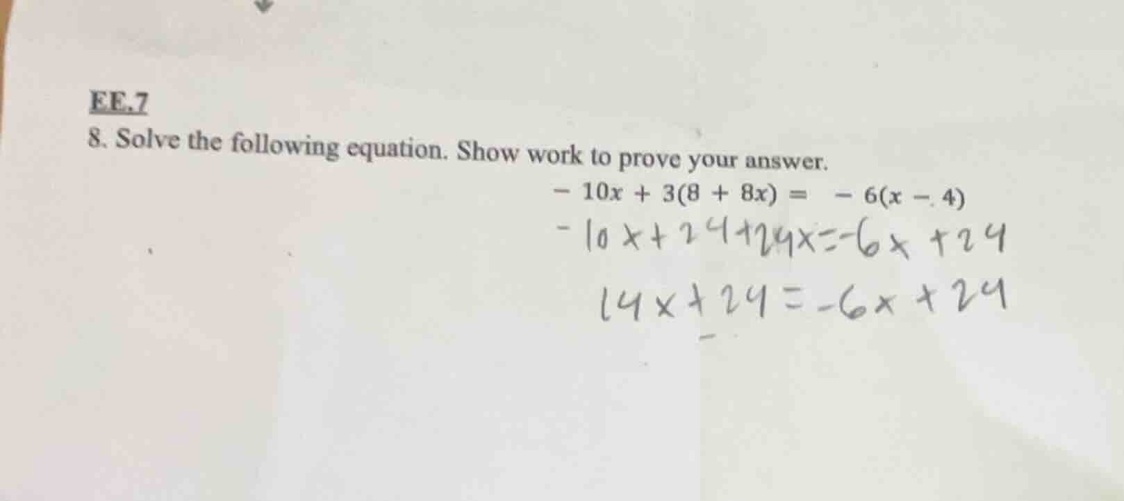 ee.7 8. solve the following equation. show work to prove your answer. $…