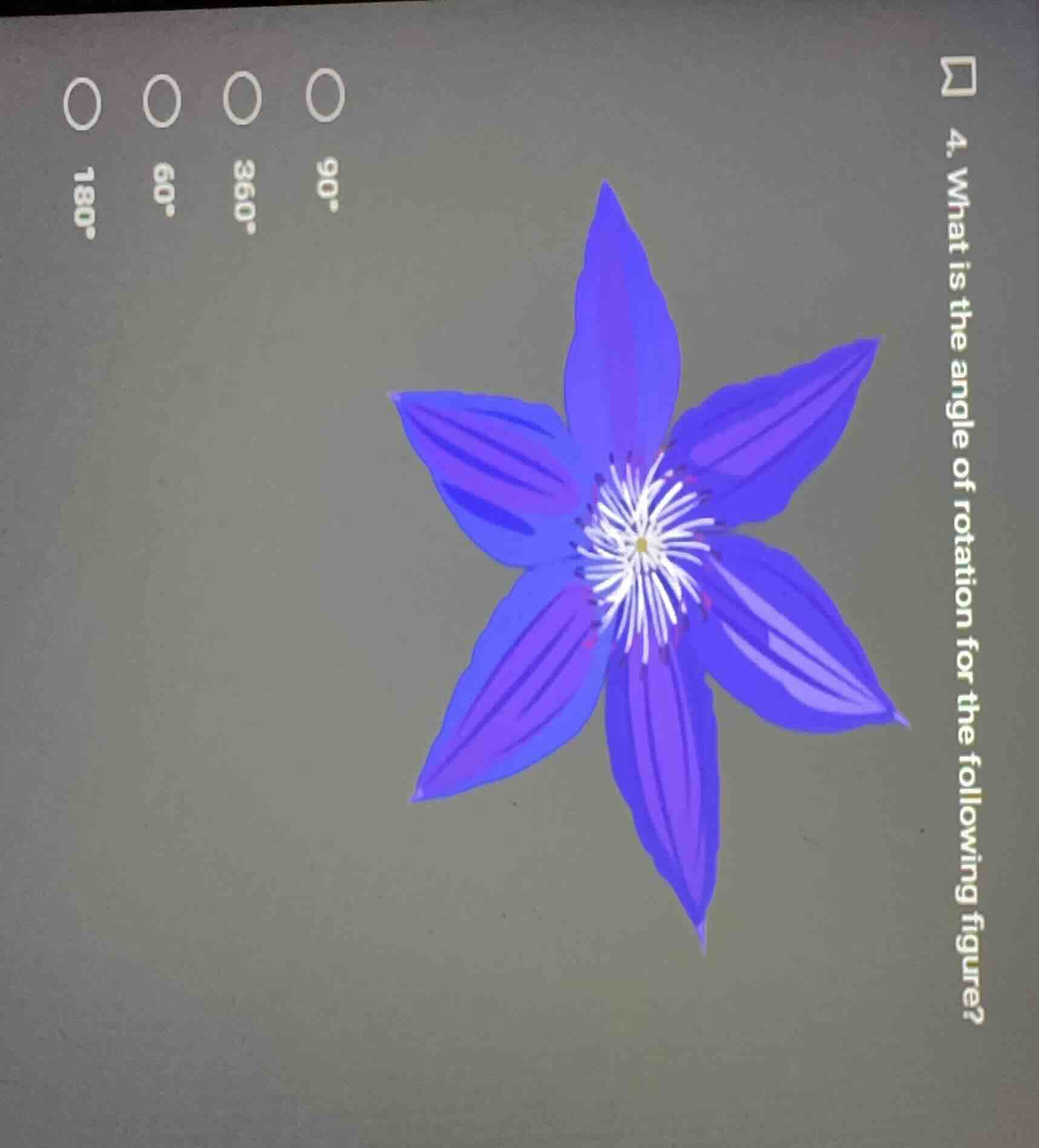 4. what is the angle of rotation for the following figure?$90^{\\circ}$…