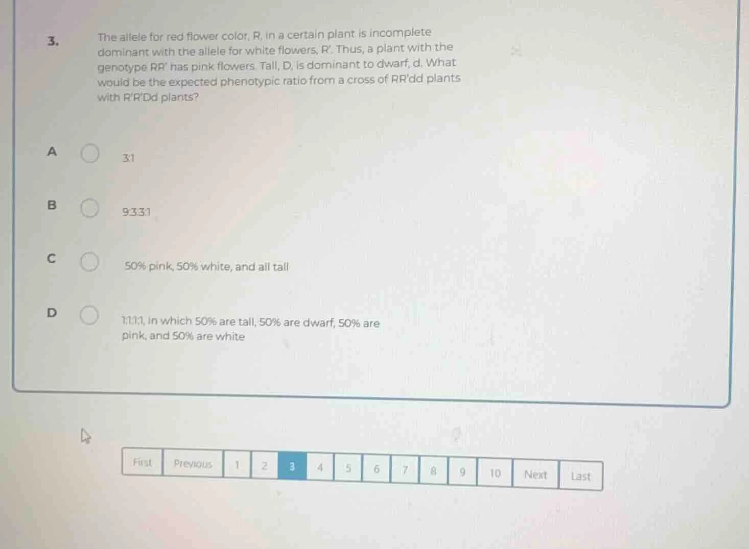3. the allele for red flower color, r, in a certain plant is incomplete…