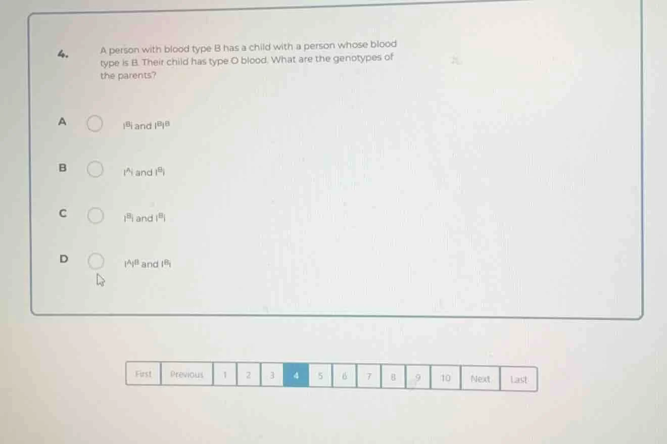 4. a person with blood type b has a child with a person whose blood typ…