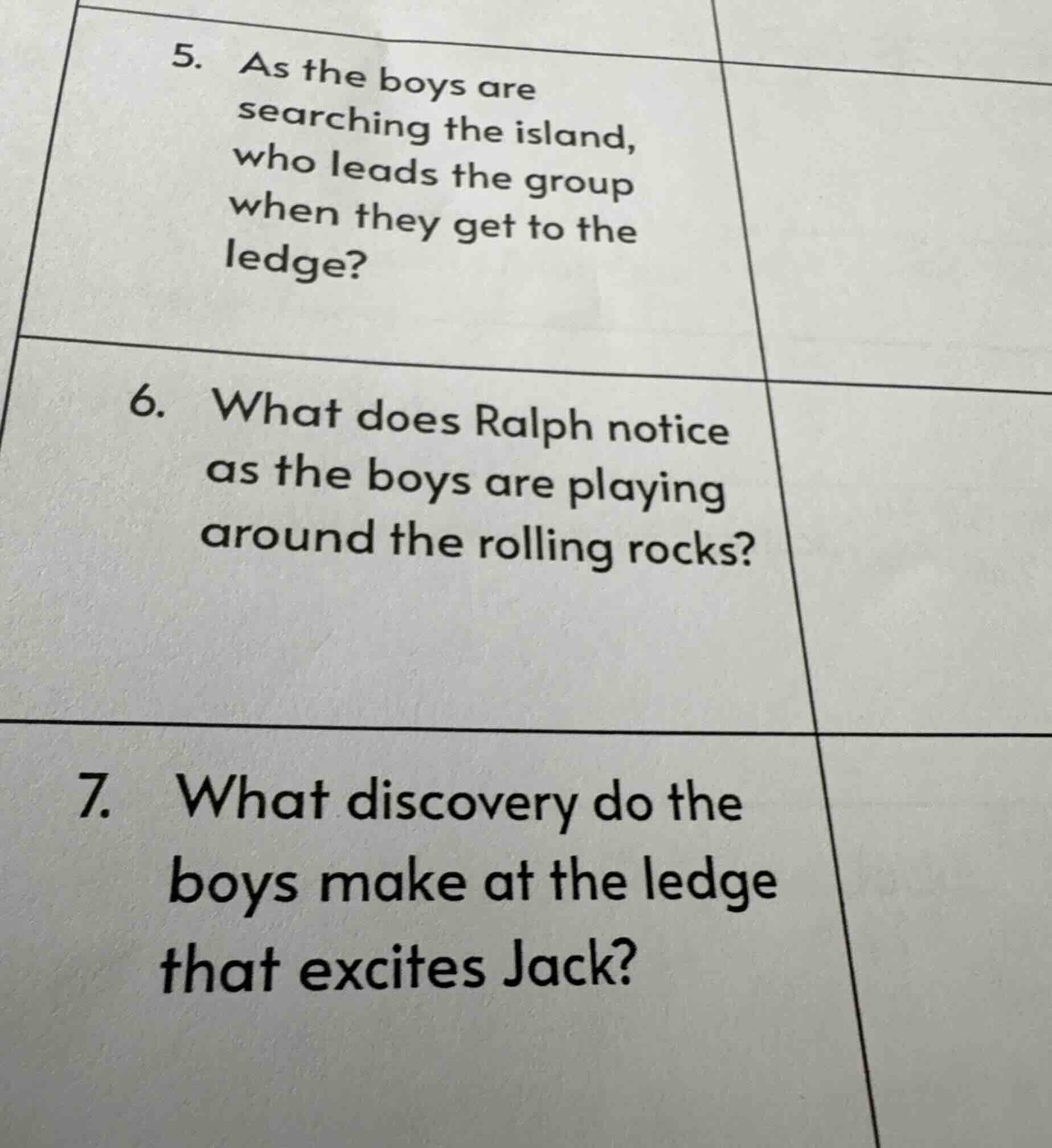 5. as the boys are searching the island, who leads the group when they …