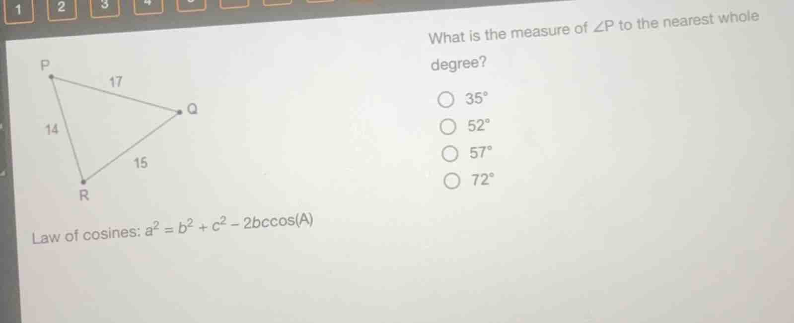 what is the measure of $angle p$ to the nearest whole degree?$\bigcirc$…