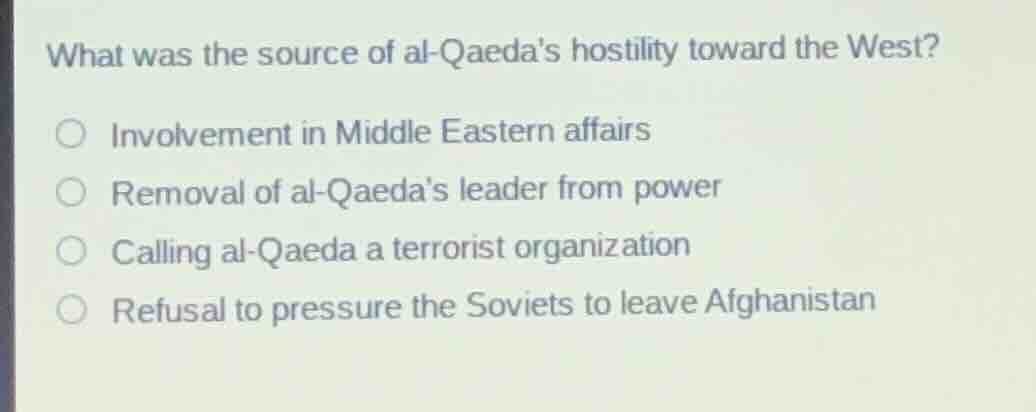 what was the source of al-qaedas hostility toward the west?involvement …
