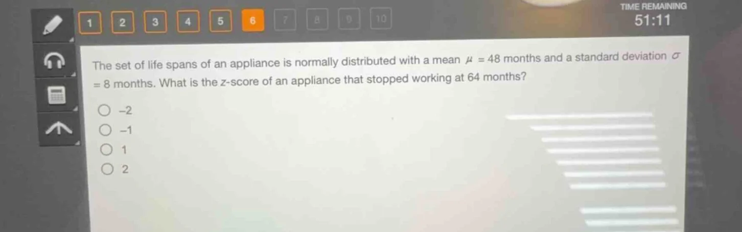 the set of life spans of an appliance is normally distributed with a me…