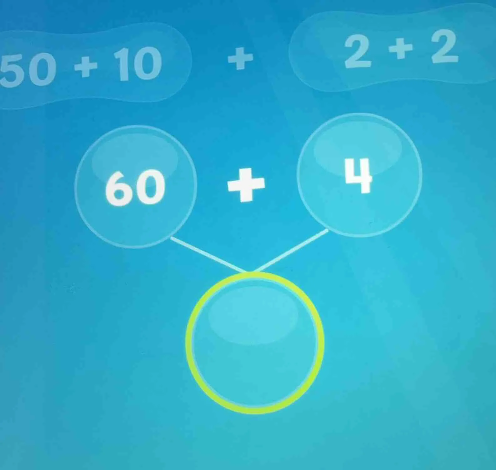 $50 + 10$ + $2 + 2$ $60 + 4$
