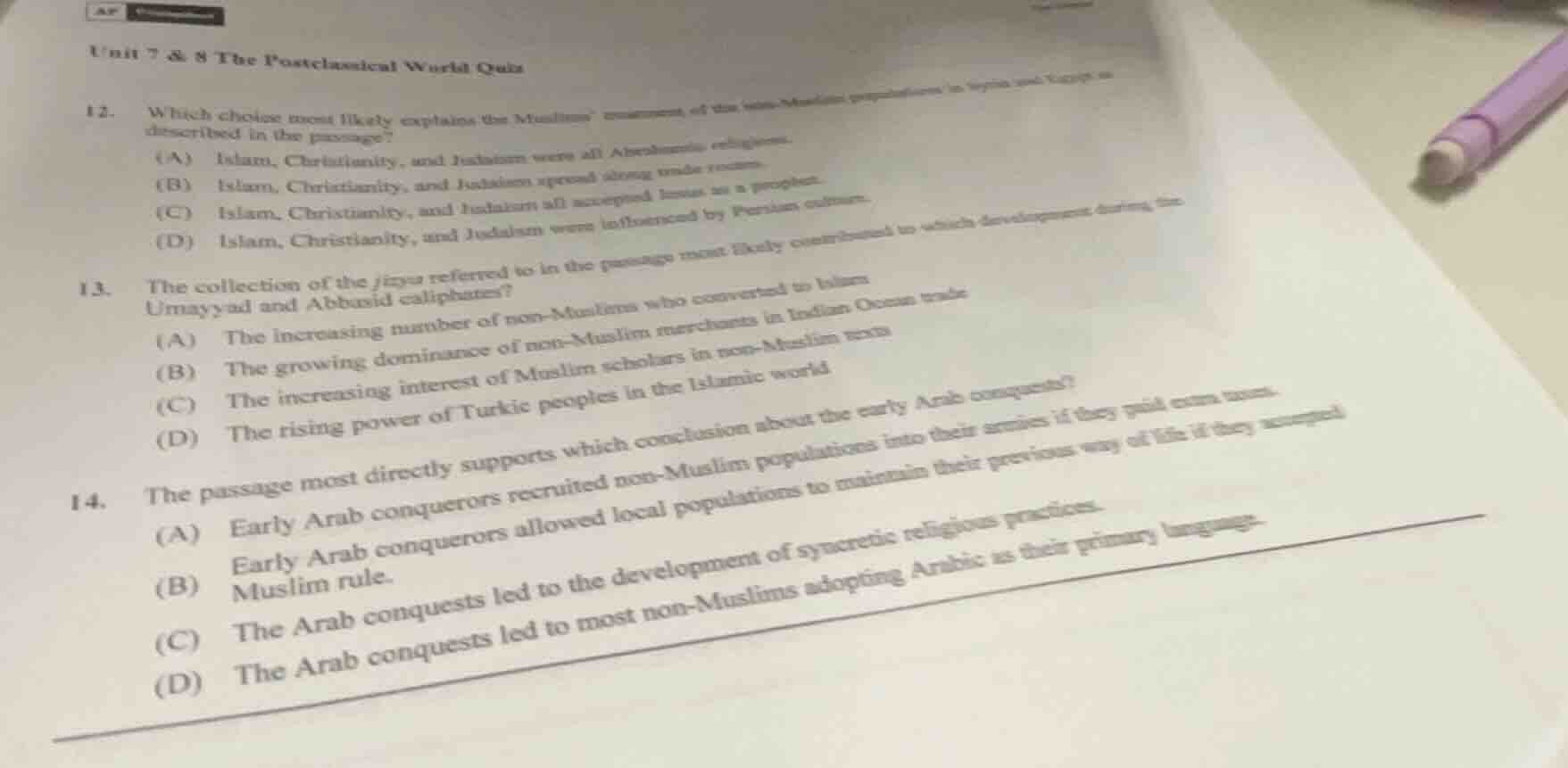 unit 7 & 8 the postclassical world quiz 12. which choice most likely ex…