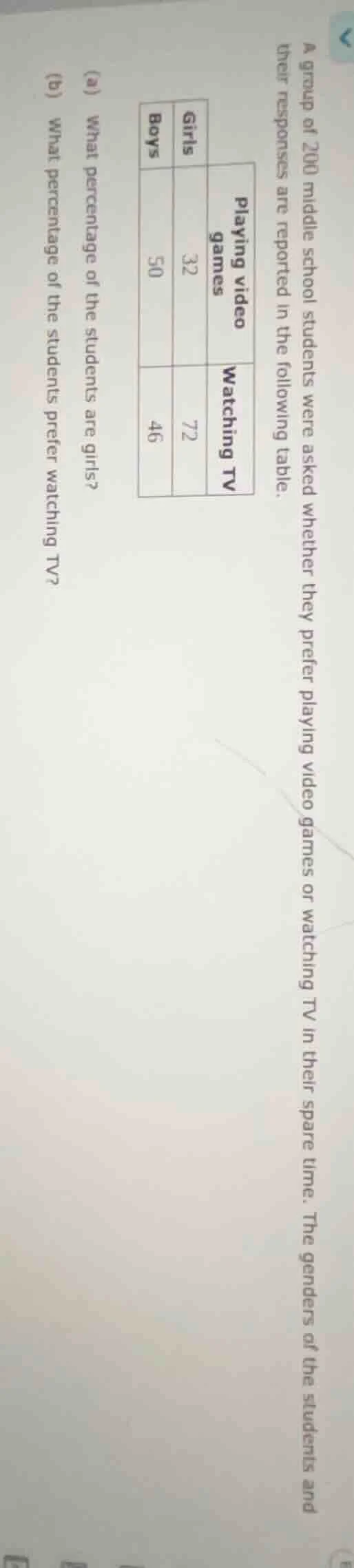 a group of 200 middle school students were asked whether they prefer pl…