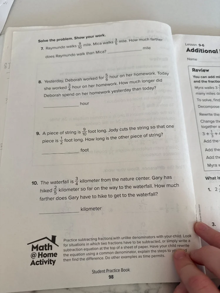 solve the problem. show your work. 7. raymundo walks $\frac{9}{10}$ mil…