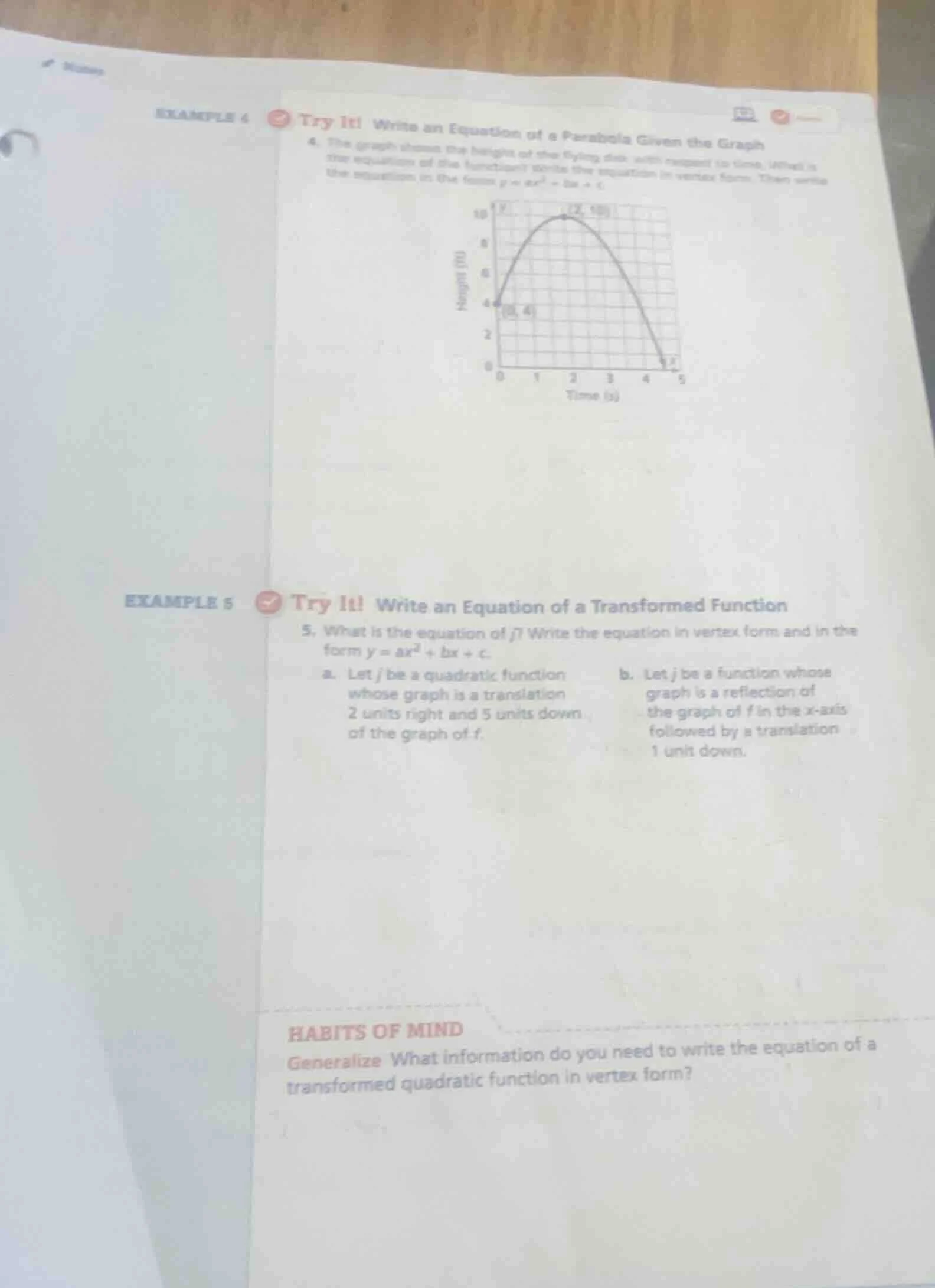 example 4try it! write an equation of a parabola given the graph4. the …