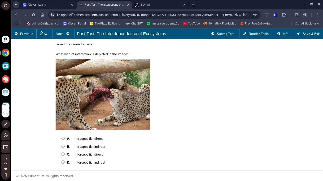 post test: the interdependence of ecosystems select the correct answer.…