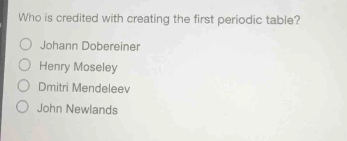who is credited with creating the first periodic table? johann doberein…