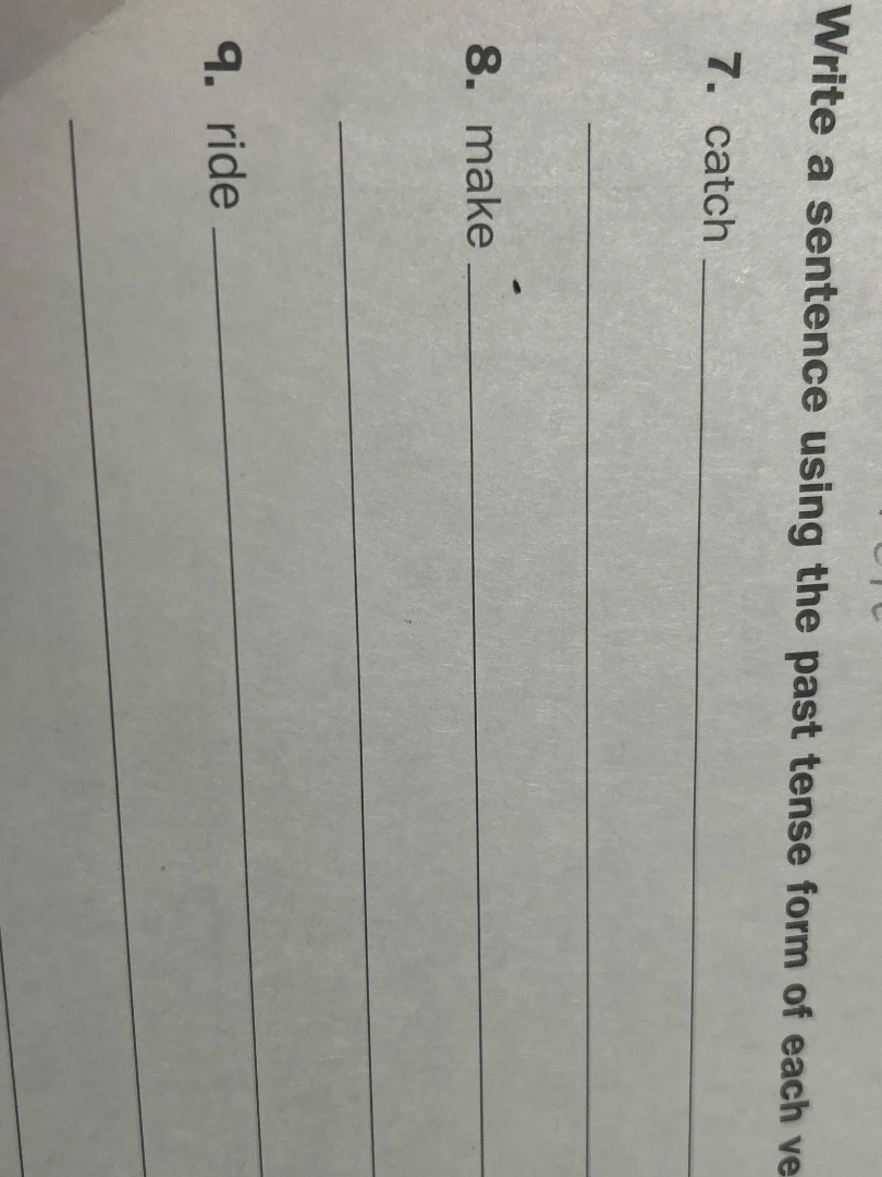 write a sentence using the past tense form of each ver7. catch8. make9.…