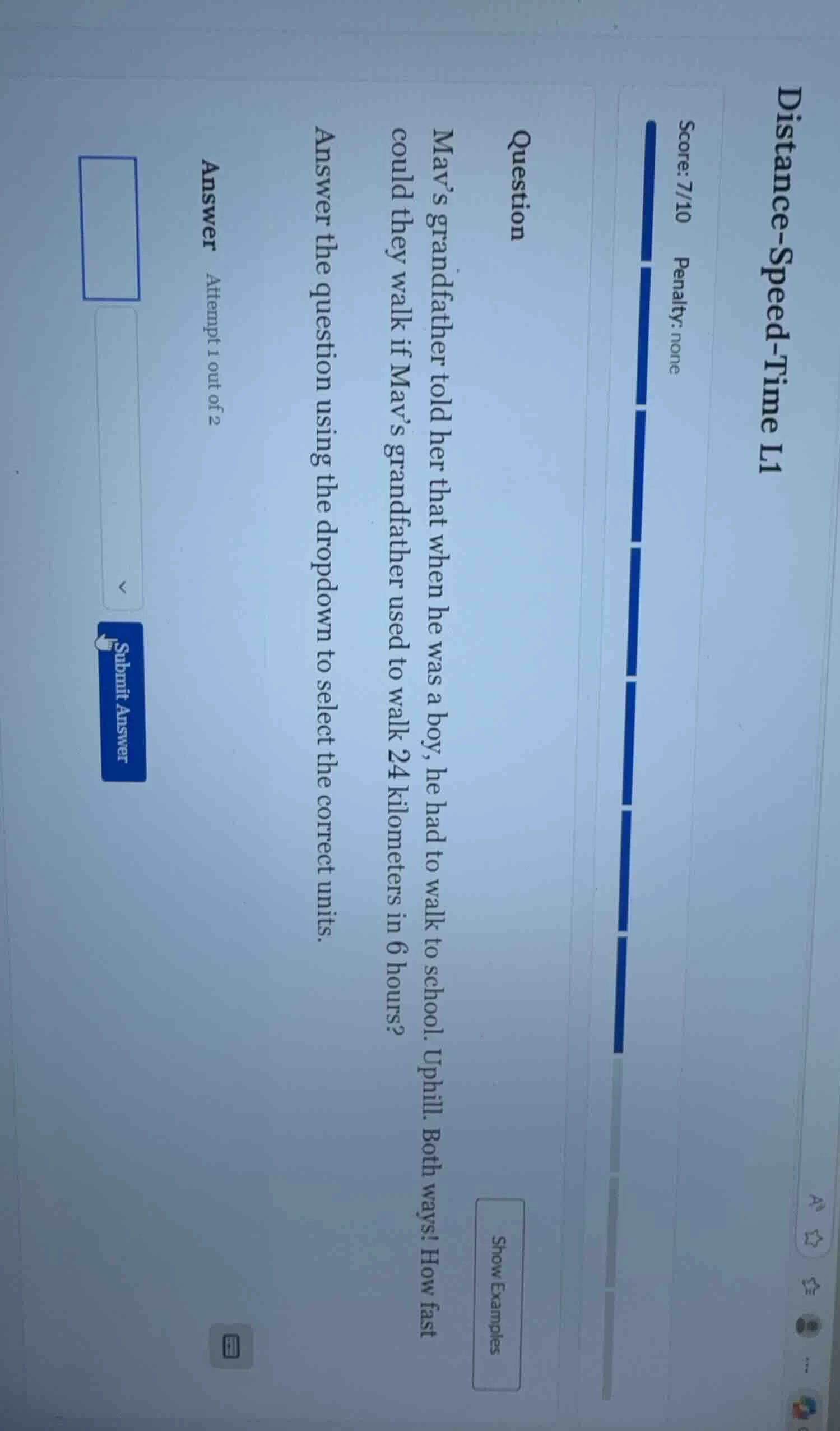 distance-speed-time l1 score: 7/10 penalty: none question mavs grandfat…
