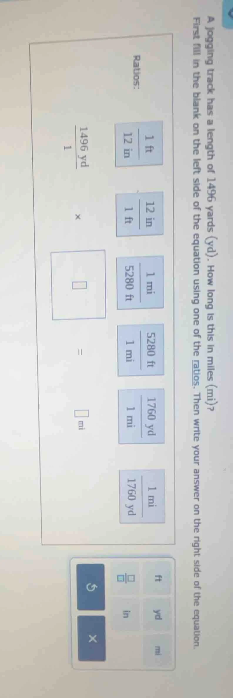 a jogging track has a length of 1496 yards (yd). how long is this in mi…