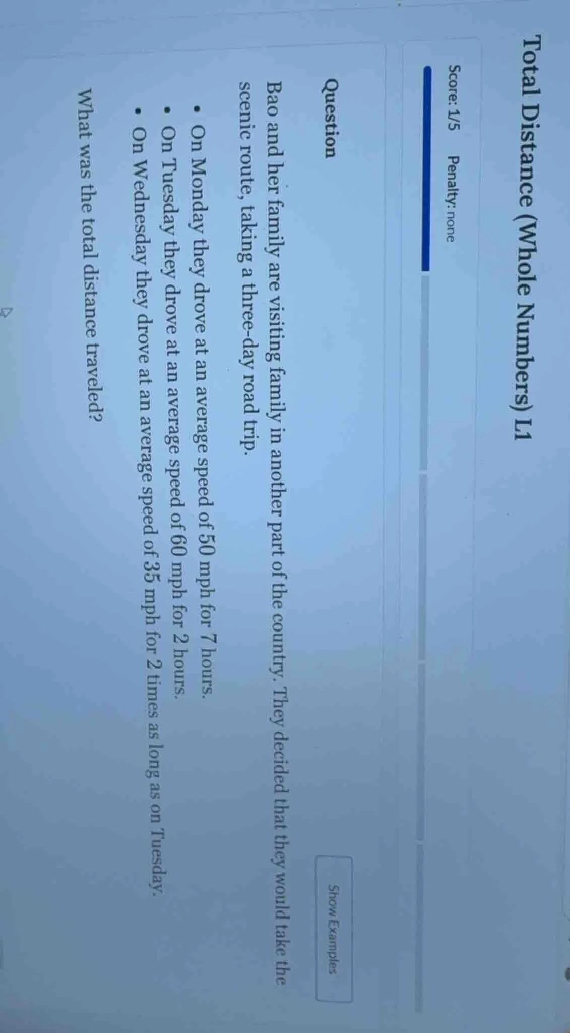 total distance (whole numbers) l1 score: 1/5 penalty: none question bao…
