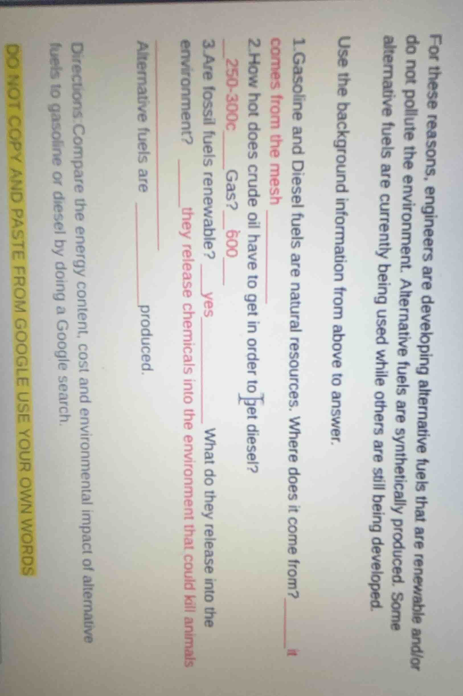 for these reasons, engineers are developing alternative fuels that are …