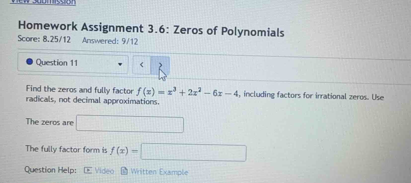homework assignment 3.6: zeros of polynomials score: 8.25/12 answered: …