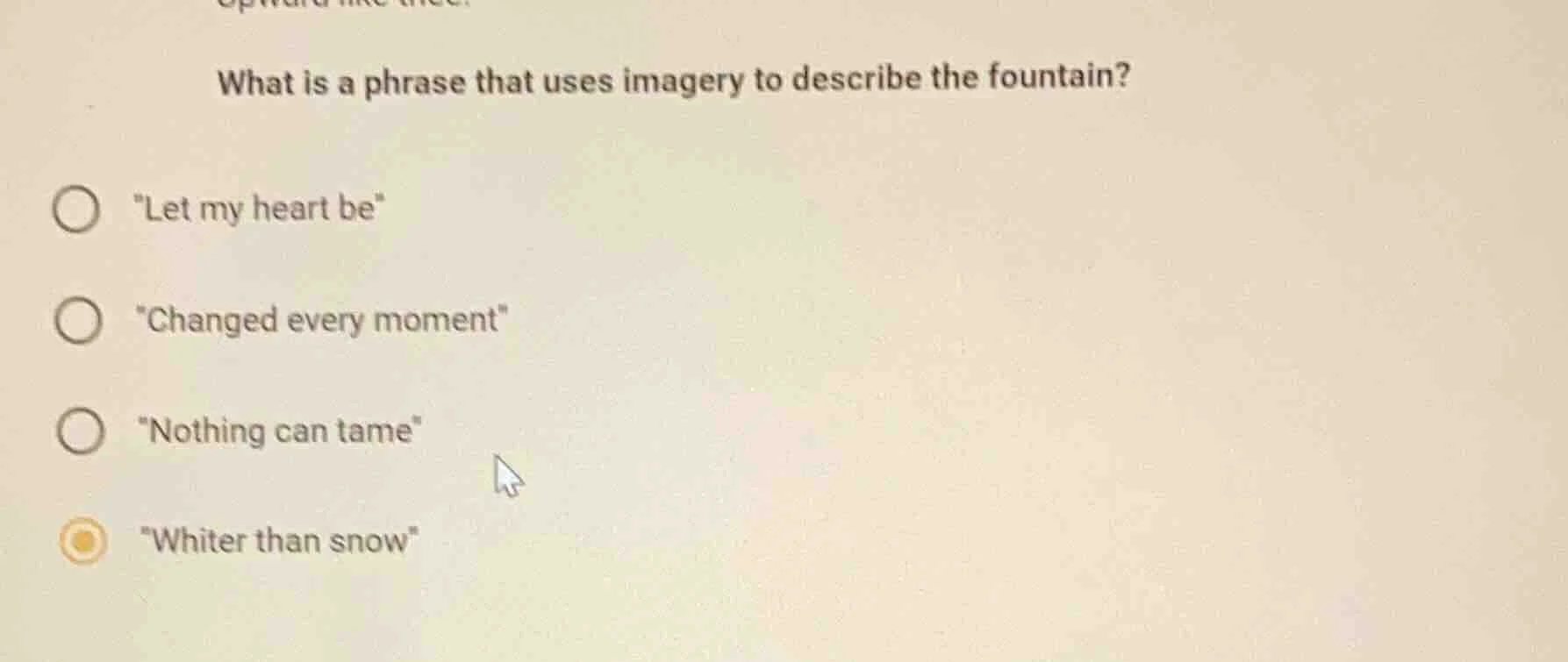 what is a phrase that uses imagery to describe the fountain? \let my he…