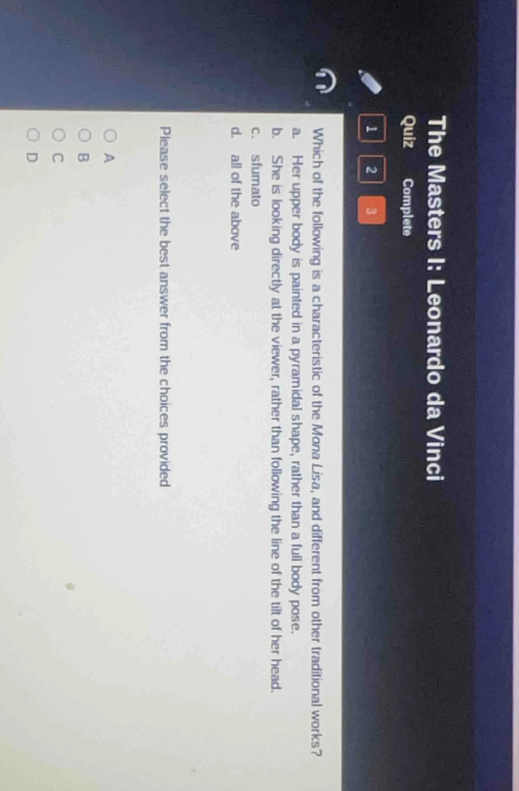 the masters i: leonardo da vinci quiz complete 1 2 3 which of the follo…