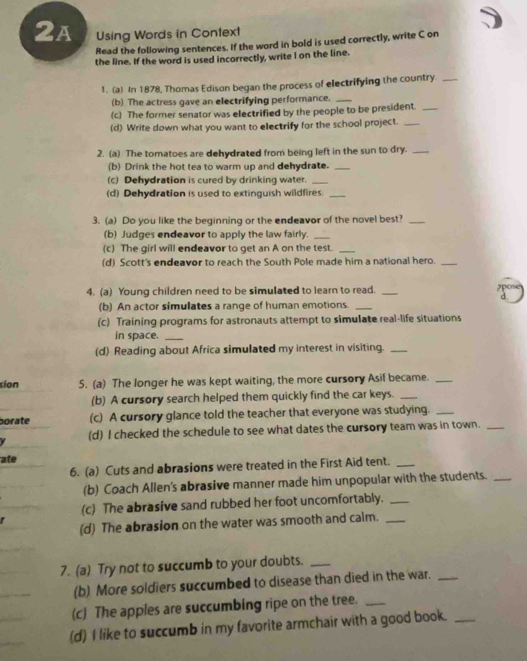 2a using words in context read the following sentences. if the word in …