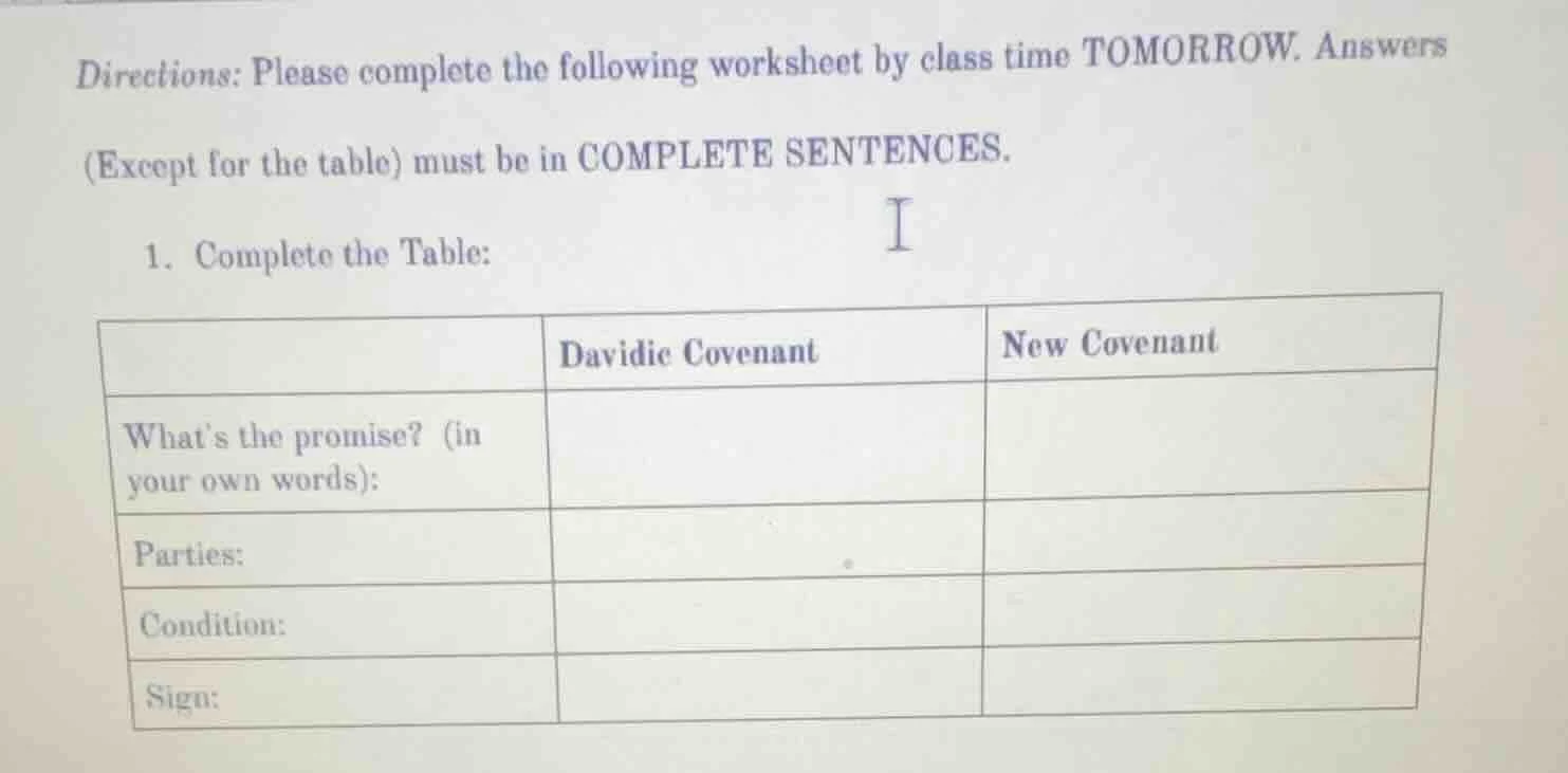 directions: please complete the following worksheet by class time tomor…