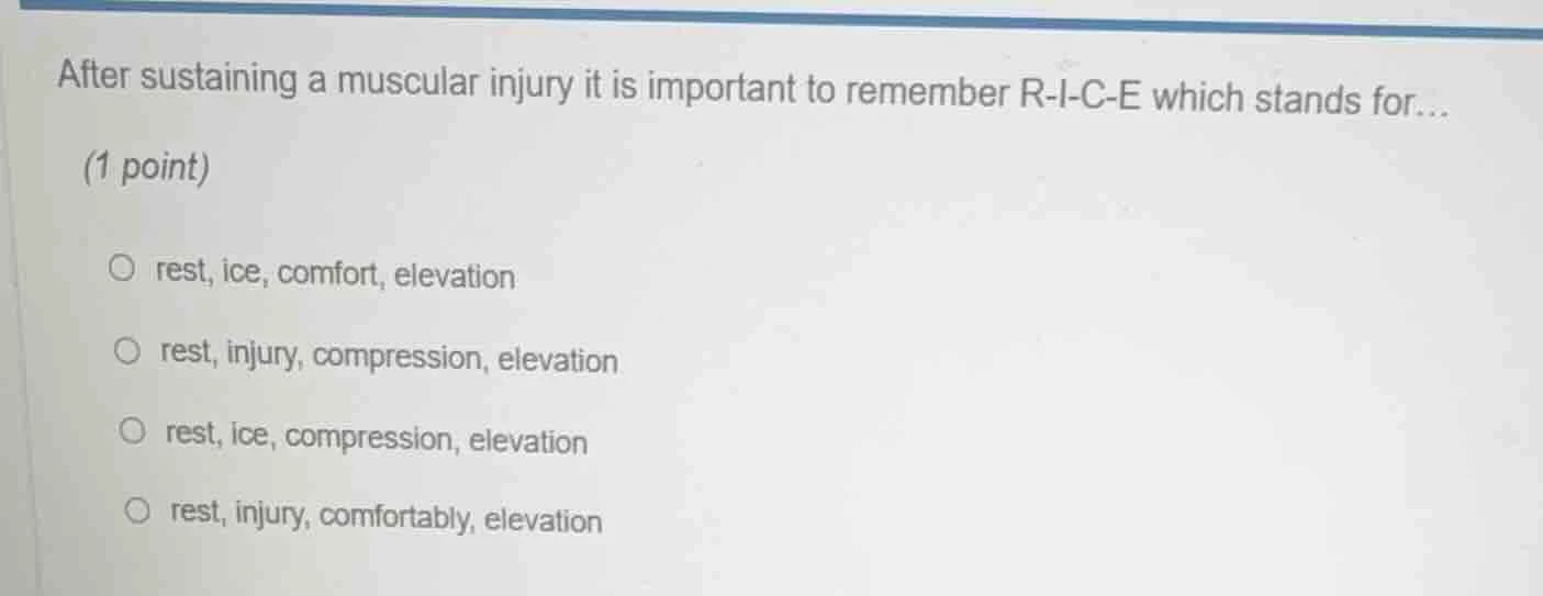 after sustaining a muscular injury it is important to remember r-i-c-e …