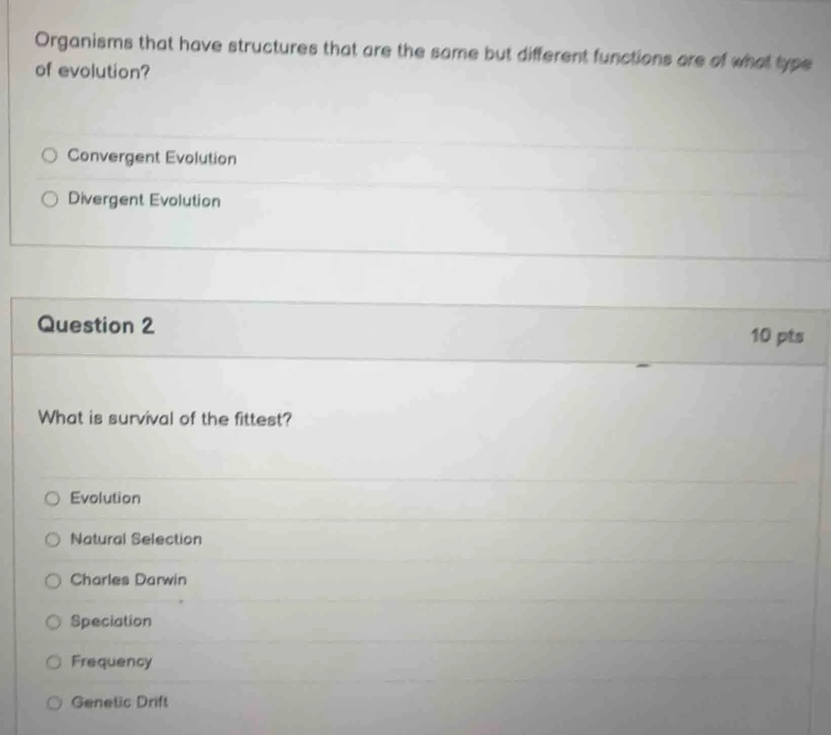 organisms that have structures that are the same but different function…