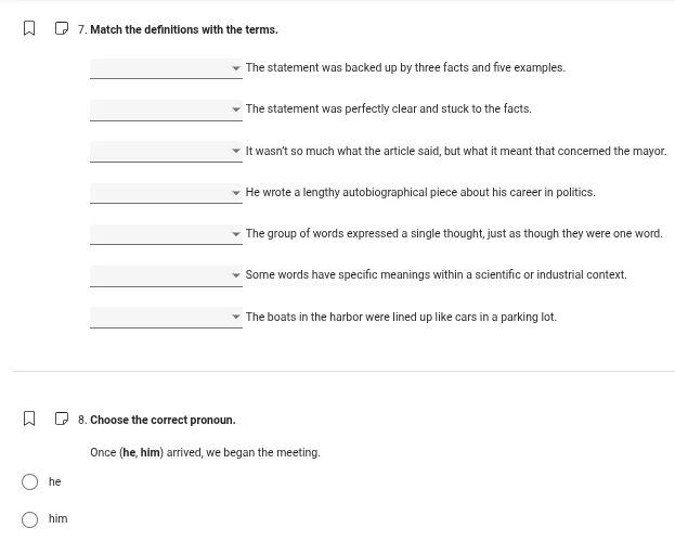 7. match the definitions with the terms. the statement was backed up by…