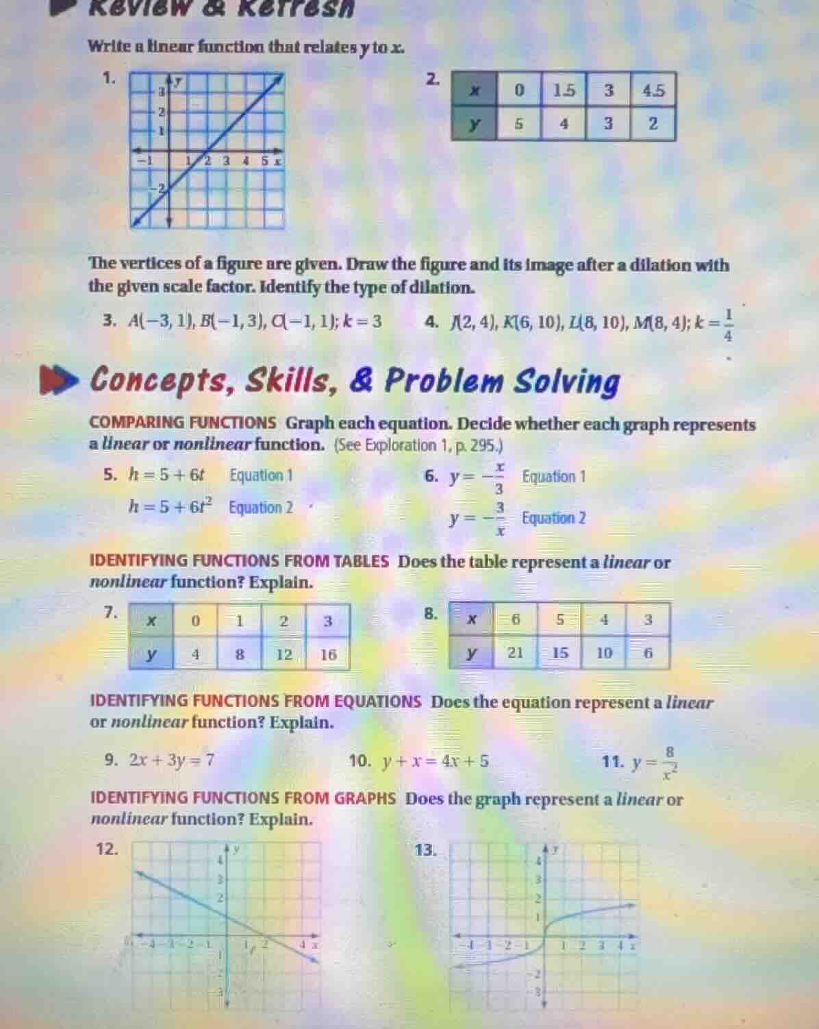 review & refresh write a linear function that relates y to x. 1. 2. |x|…