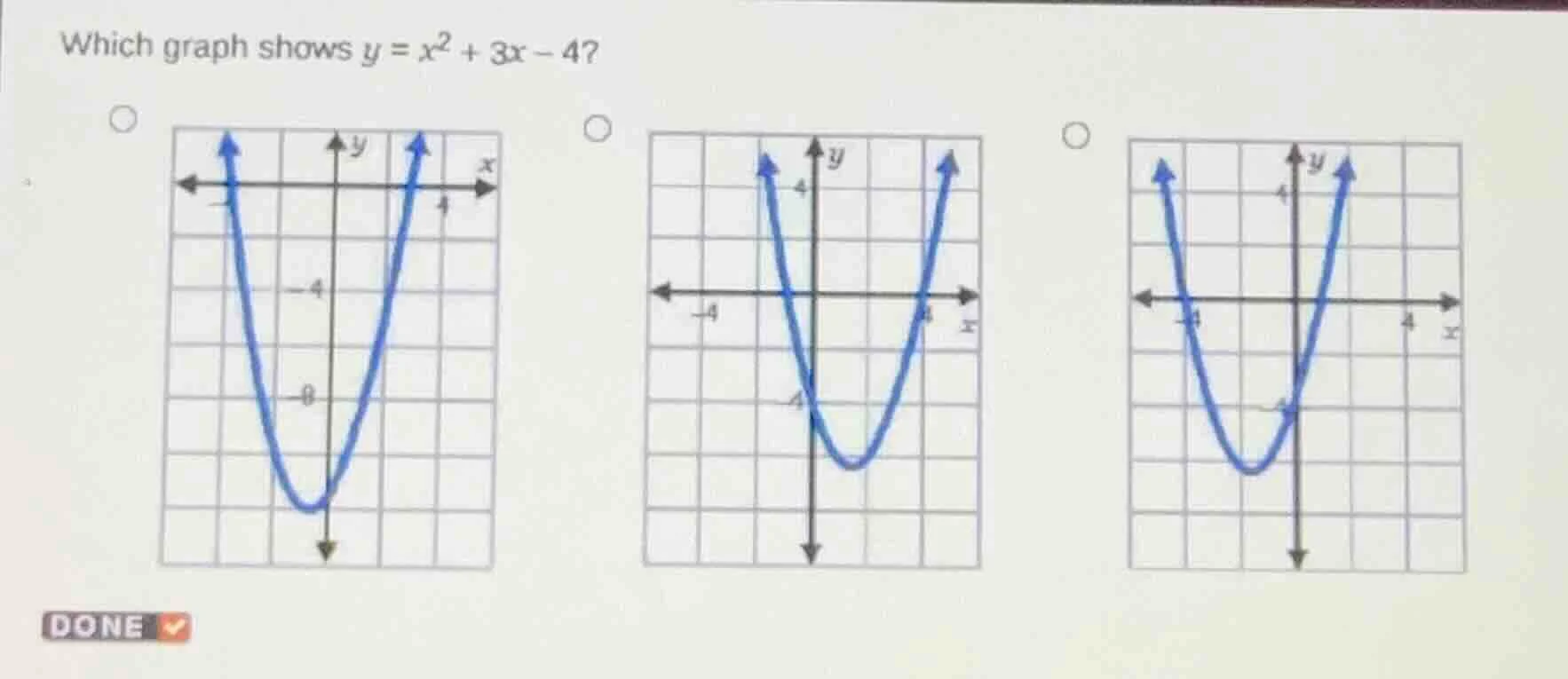 which graph shows $y = x^2 + 3x - 4$?